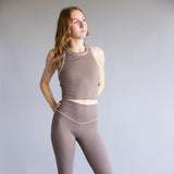 Love Tree Piping Detail Flare Leggings for Women in Mocha