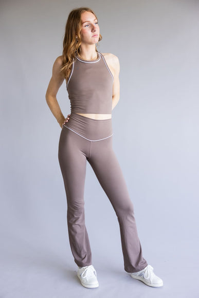 Love Tree Piping Detail Flare Leggings for Women in Mocha