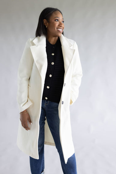 Love Tree Two Button Long Coat for Women in Ivory
