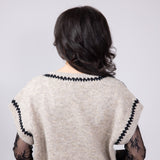 Aaron & Amber Embroidered V-Neck Sweater Vest for Women in Oatmeal