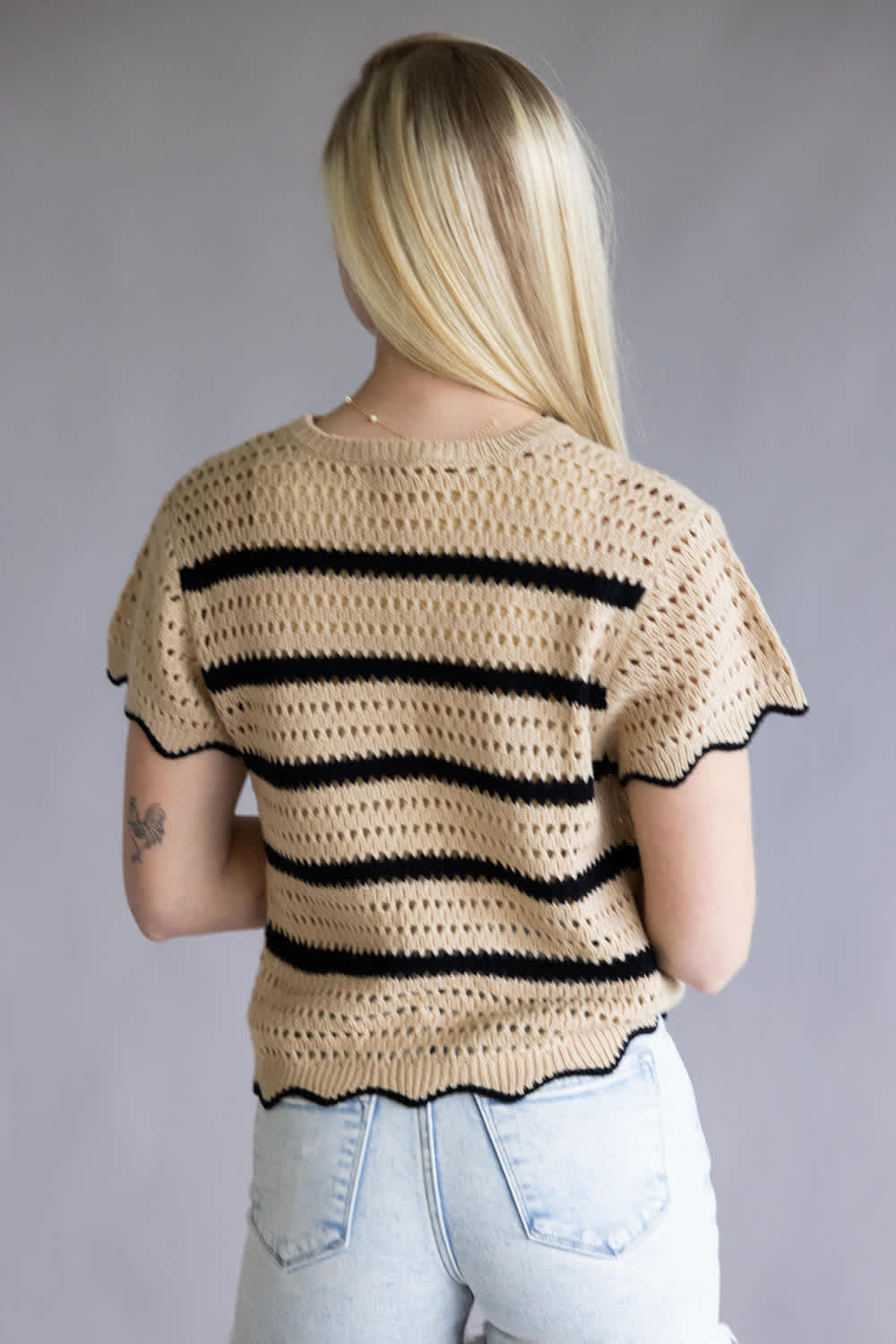 Striped Crotchet Knit Sweater Top for Women in Brown/Black