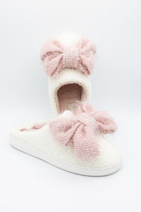 3D Pink Bow Slippers for Women in Off White