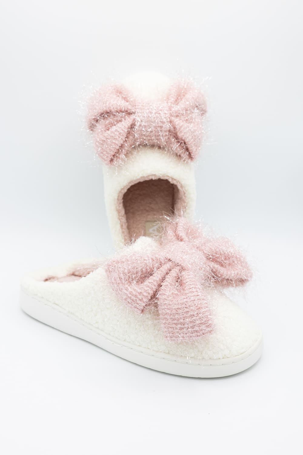 3D Pink Bow Slippers for Women in Off White
