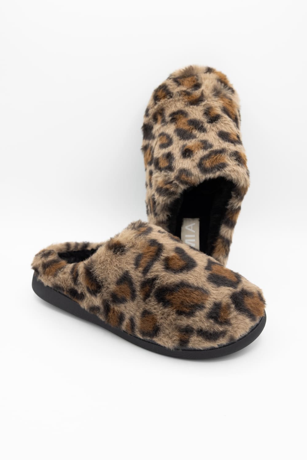 MIA Cozi Leopard Fur Slippers for Women in Black/Tan
