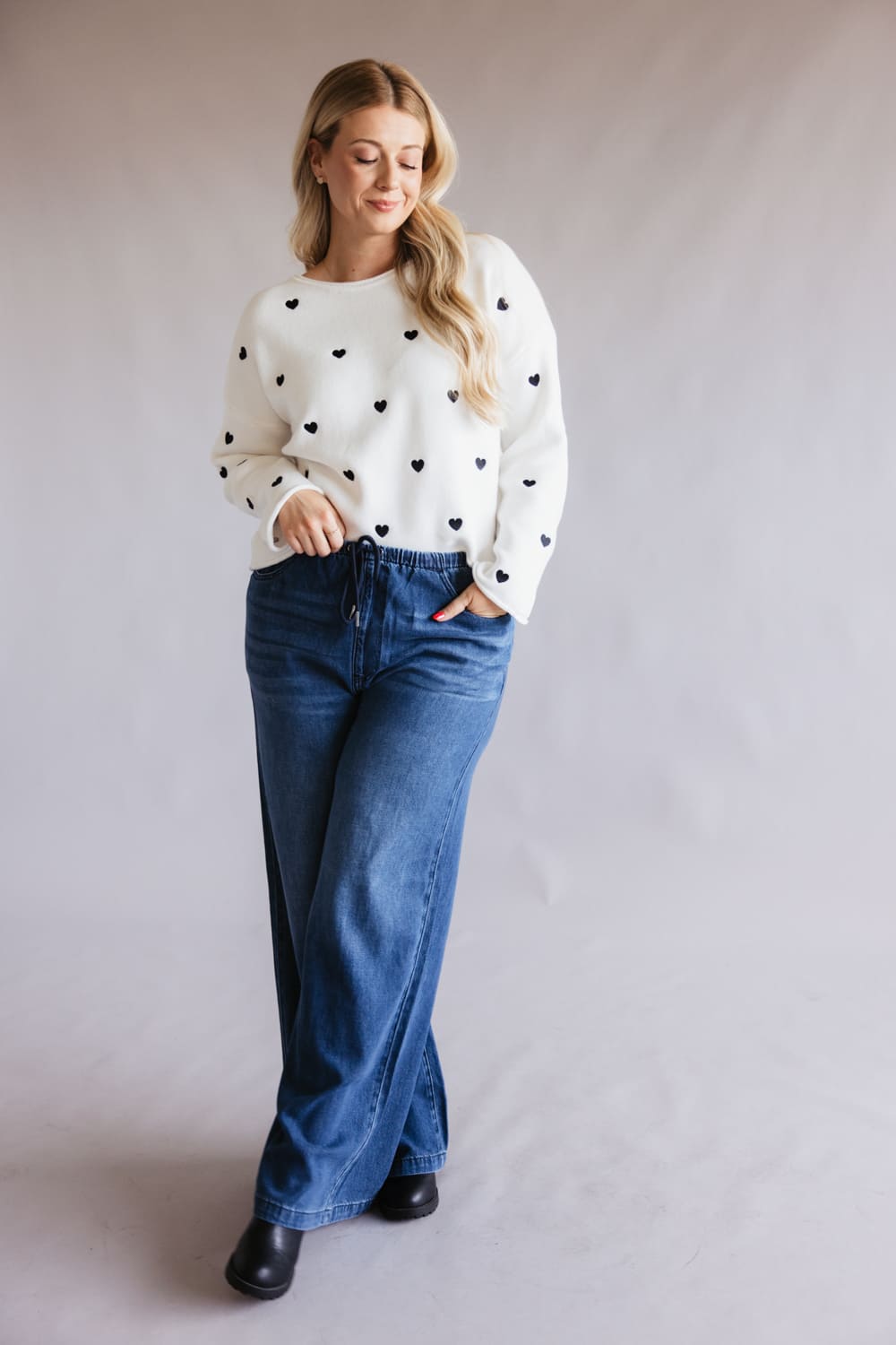 Miracle Heart Confetti Embroidered Crop Sweater for Women in Ivory Black