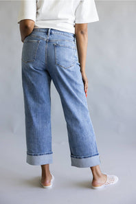 Vervet Mid Rise Cropped Straight Leg Cuff Jeans for Women