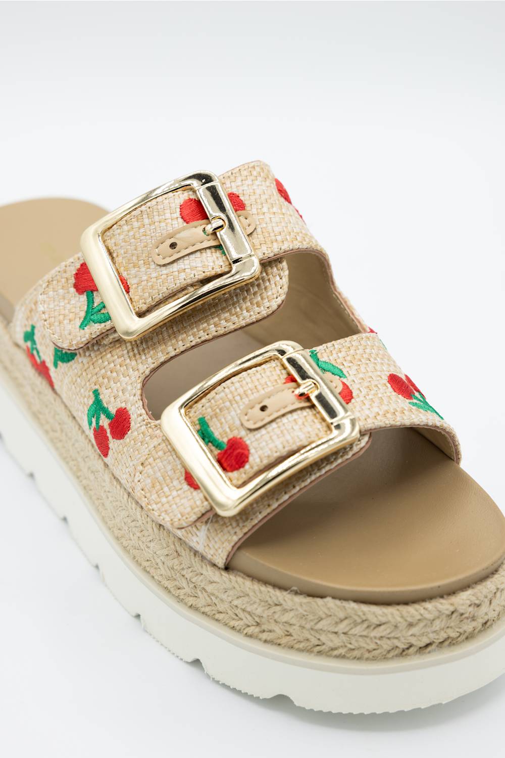 Madden Girl Mythical 2 Band Cherries Platform Sandals for Women in Sand
