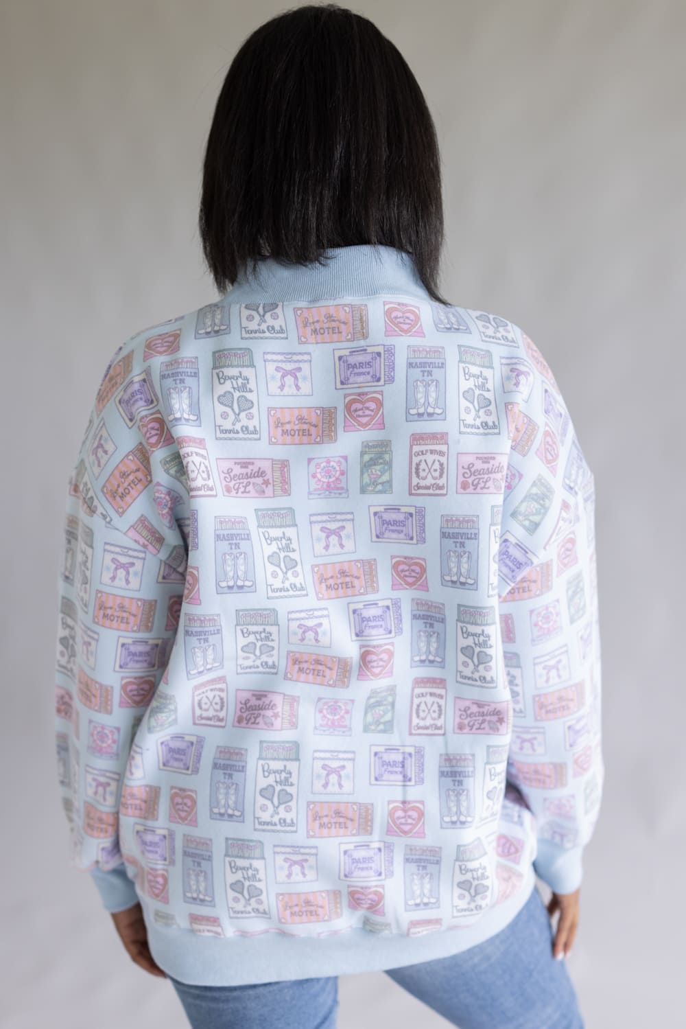 Matchbook High Neck Sweatshirt for Women in Blue | KDC-PSW