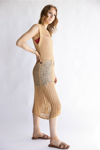 Mesh Longline Tunic Cover-Up for Women in Camel