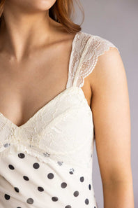 Mesh Polka Dot Lace Detail Maxi Dress for Women in Cream