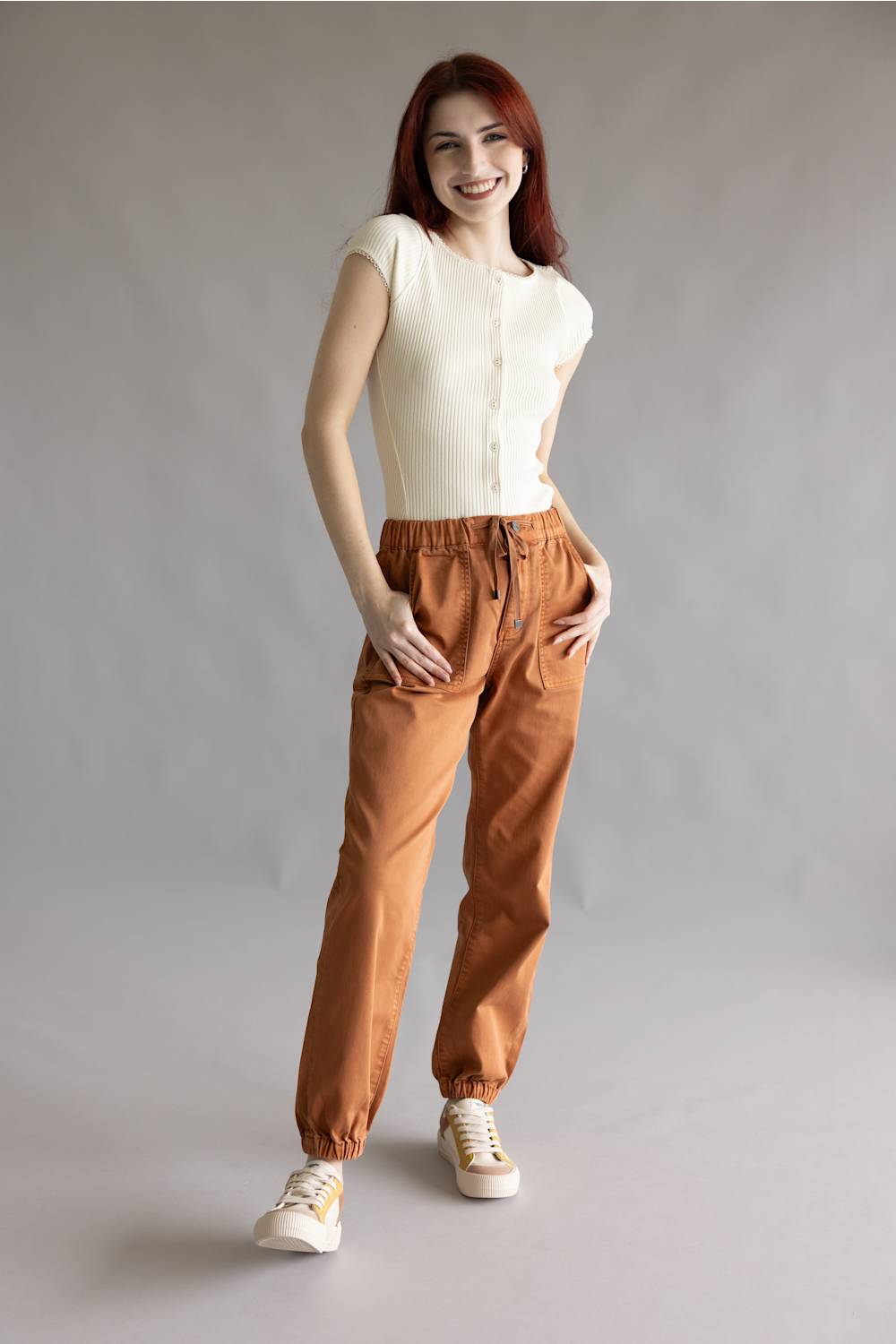 Mica Cropped Jogger Pants for Women in Clay