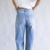 Mica Med Rise Raw Hem Cuffed Barrel Jeans for Women