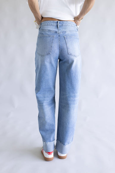 Mica Med Rise Raw Hem Cuffed Barrel Jeans for Women