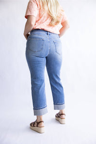 Mica Mid Rise Crop Straight Leg Cuffed Jeans for Women
