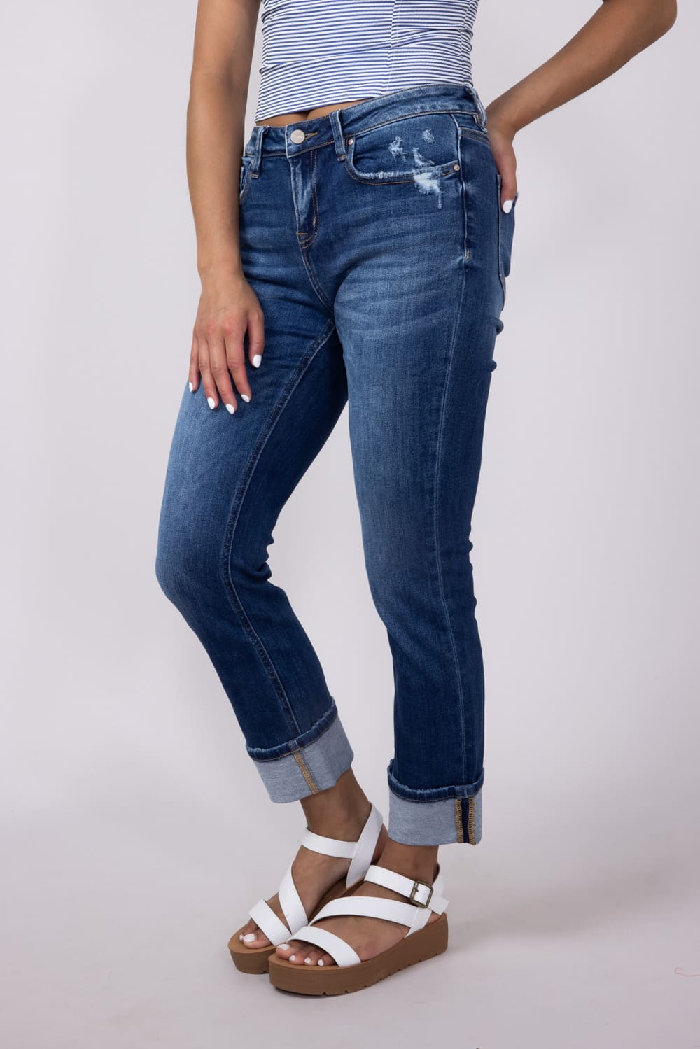 Mica Mid Rise Straight Leg Cuffed Jeans for Women