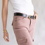 Mica Mid Rise Wide Leg Cargo Jeans for Women in Mauve