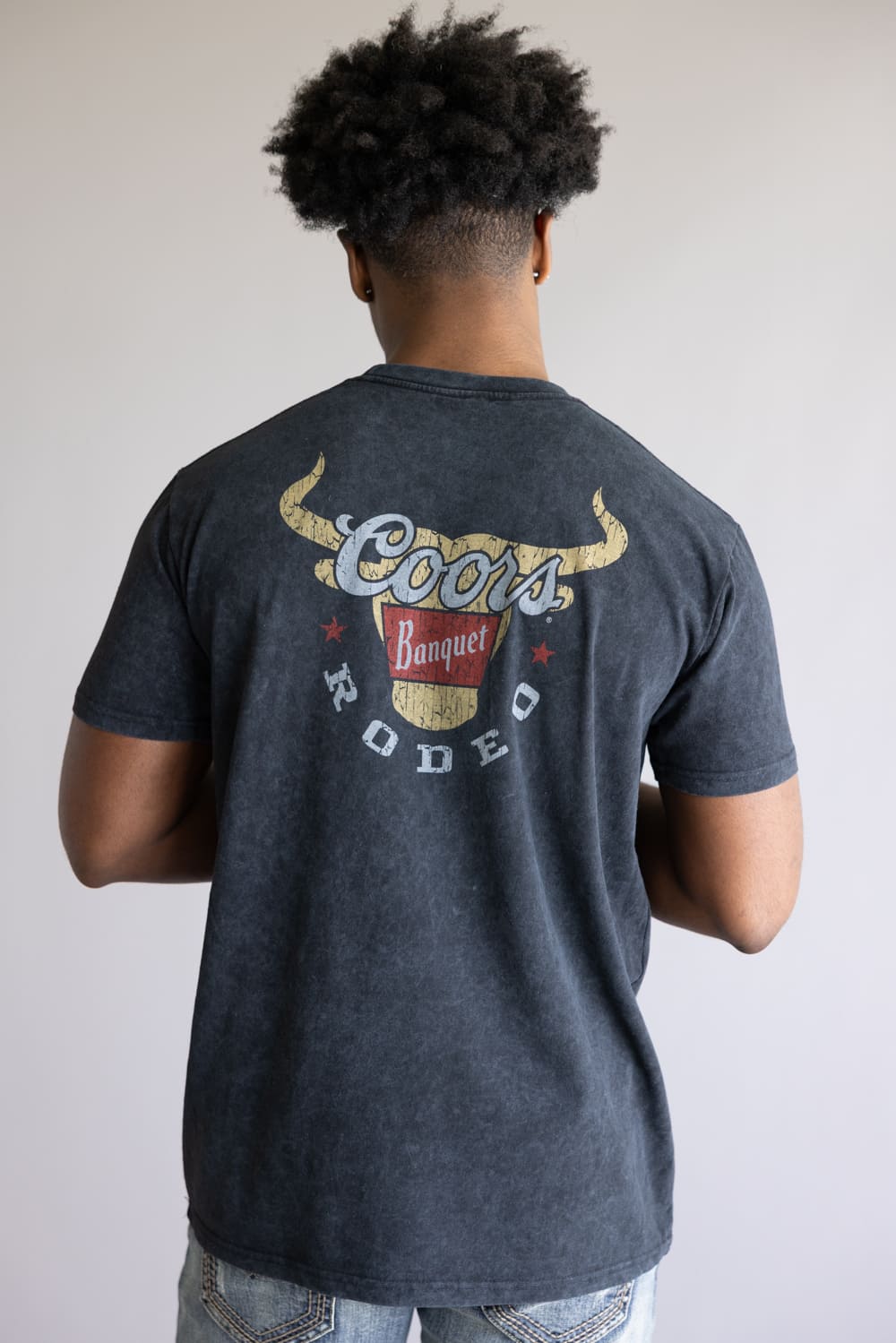 Mineral Wash Coors Rodeo Steer Head T-Shirt for Men in Black