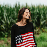 Miracle Clothing Knit American Flag Sweater for Women in Black