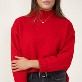 Miracle Clothing Mock Neck High Low Sweater for Women in Red