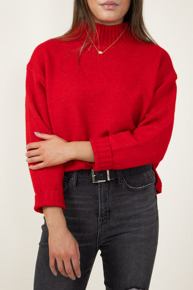 Miracle Clothing Mock Neck High Low Sweater for Women in Red
