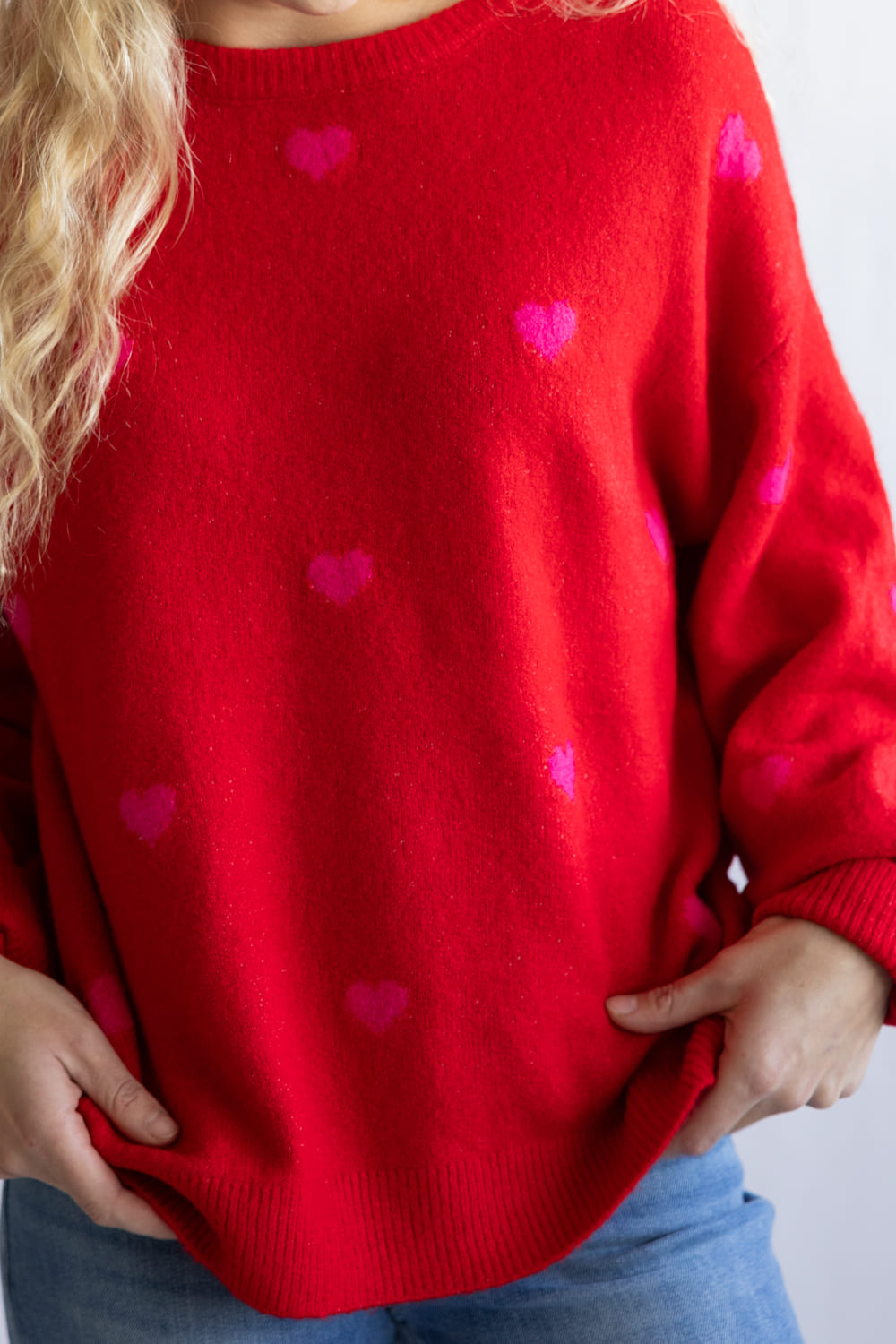 Miracle Heart Pattern Sweater for Women in Red
