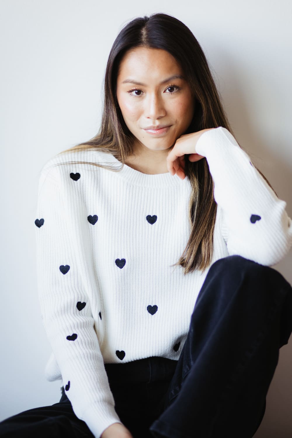Miracle Heart Sweater for Women in Ivory/Black