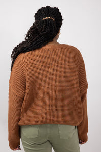 Miracle Waffle Cable Knit Sweater for Women in Camel