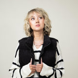 Corduroy Puffer Vest for Women in Black