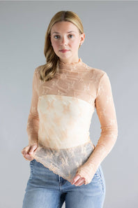 Mock Neck Lace Layering Top for Women in Blush Pink