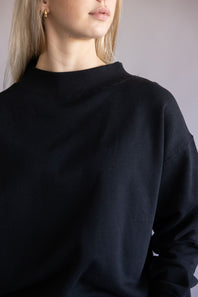 Mock Neck Oversized Fleece Pullover for Women in Black