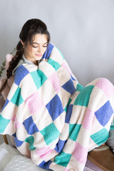 Multicolor Checkered Blanket in White  | KDC-BLKT-19-MUL