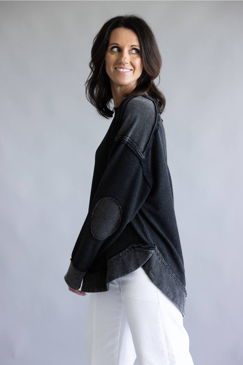 Mineral Wash Knit Top for Women in Black