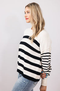 Navy Striped Sweater for Women in Ivory