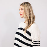 Navy Striped Sweater for Women in Ivory