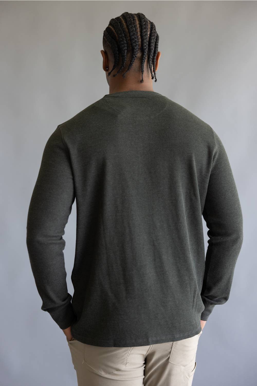 North River Waffle Henley Shirt for Men in Olive Heather