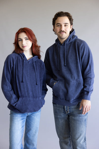Unisex Mineral Wash Hoodie in Navy Blue | 709MW-DENIM – Glik's