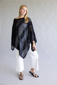 Open Knit Poncho for Women in Black