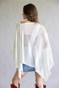 Open Knit Poncho for Women in Ivory