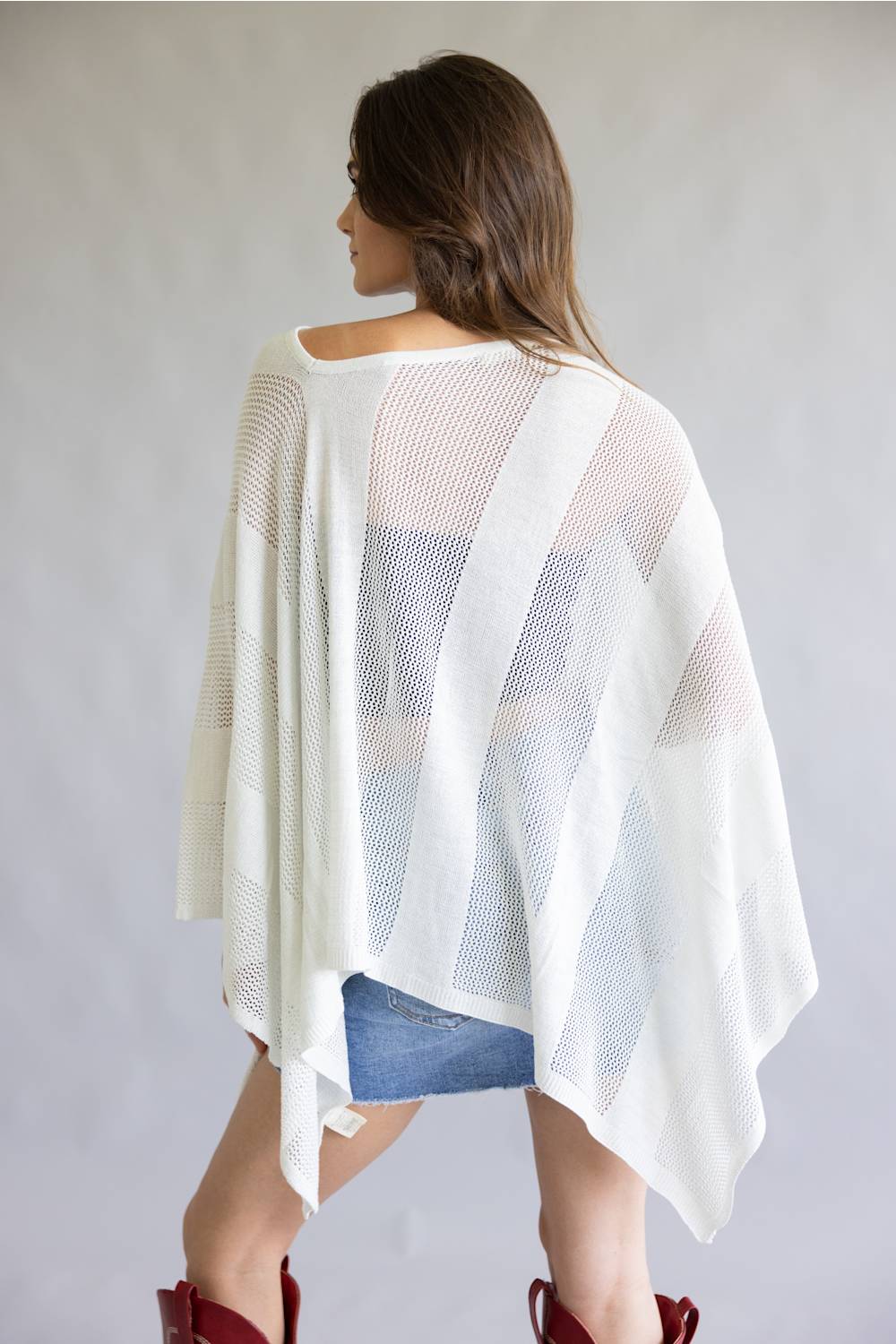 Open Knit Poncho for Women in Ivory