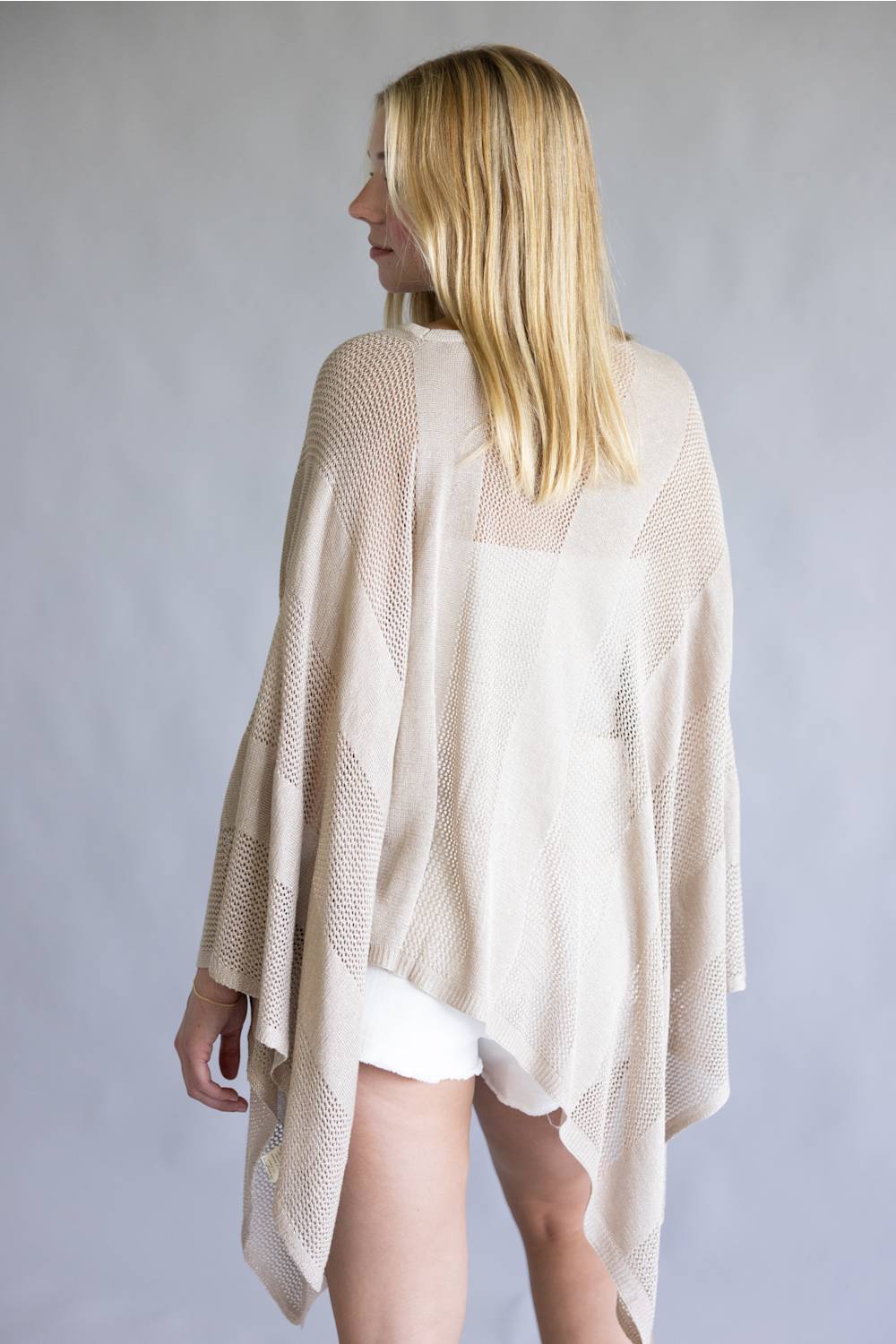 Open Knit Poncho for Women in Taupe