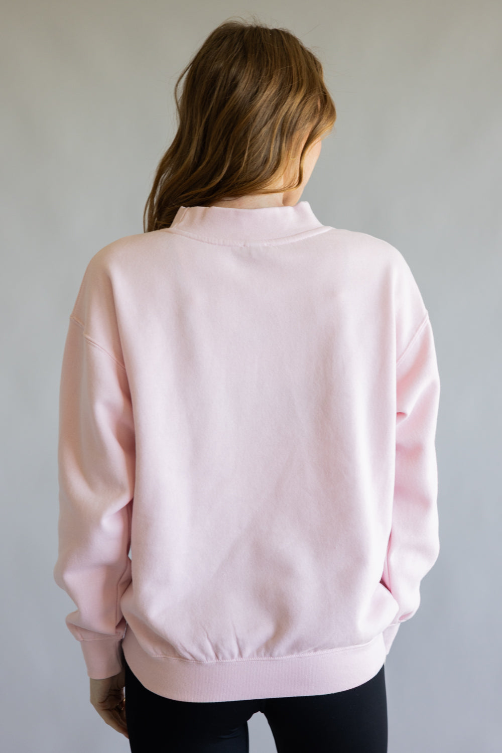 Oversized Mama Mock Neck Fleece Sweatshirt for Women in Baby Pink