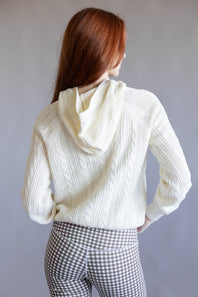Hooded Henley Sweater for Women in Blizzard White