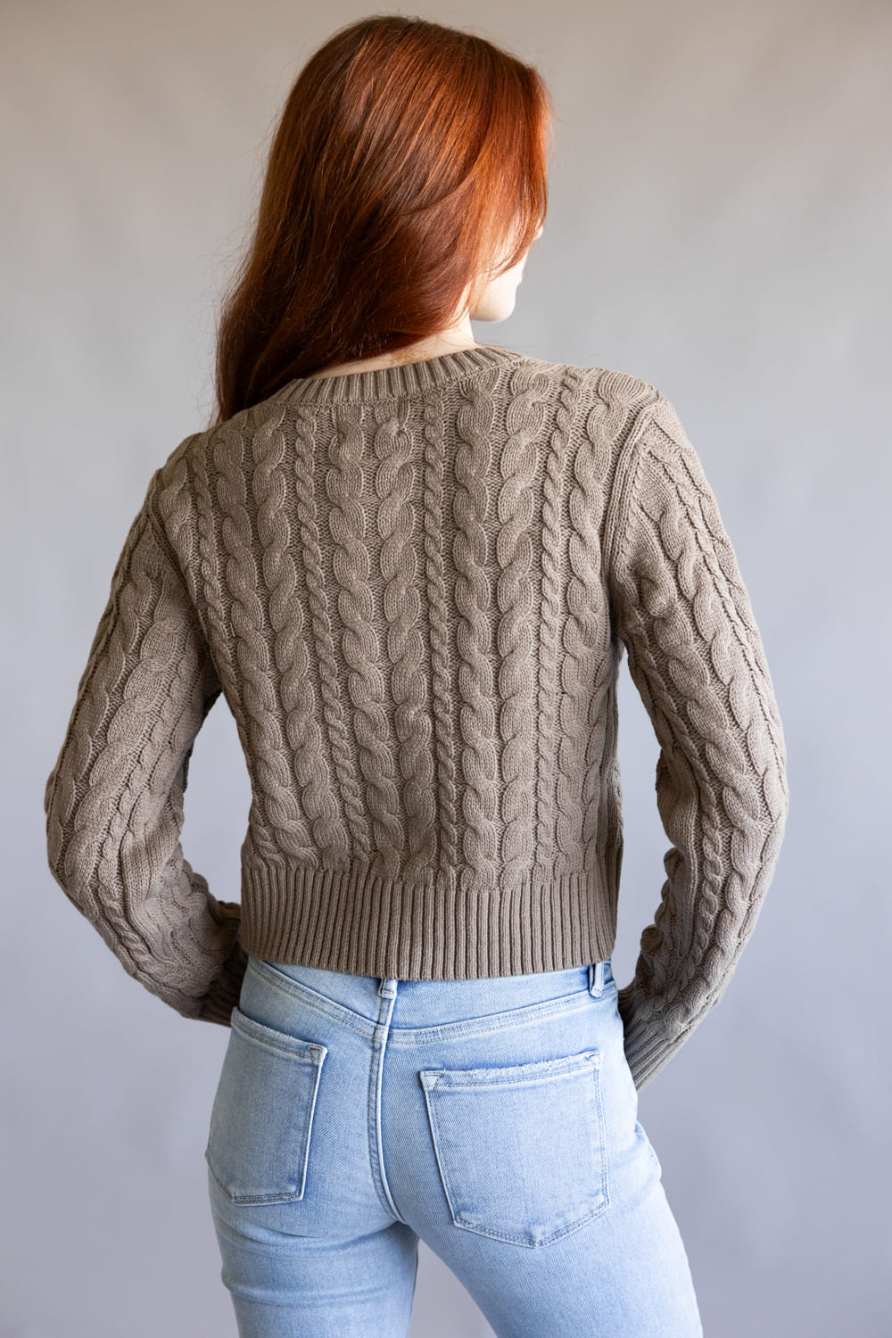 Button Front Cable Cardigan for Women in Portabella