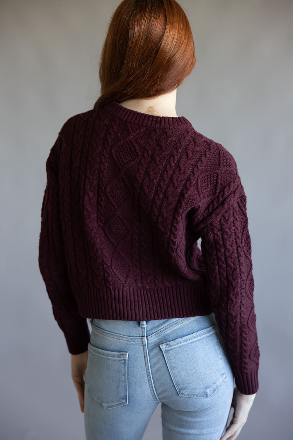 Cable Stitch Sweater for Women in Port Wine