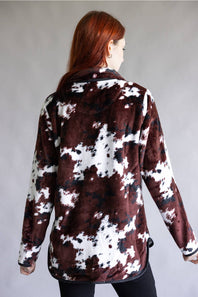 Simply Southern Y-Neck Pullover for Women in Cow Print