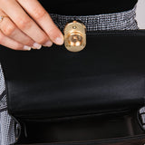 Pebbled Tie Handbag Cherry Charm Purse for Women in Black
