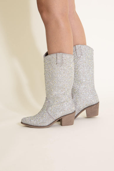 Pierre Dumas Wilder Rhinestone Cowboy Boots for Women in Silver