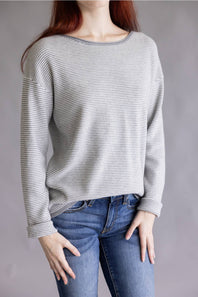 Pinstriped Long Sleeve Sweater for Women in Heather Grey