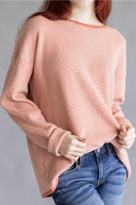 Pinstriped Long Sleeve Sweater for Women in Terracotta