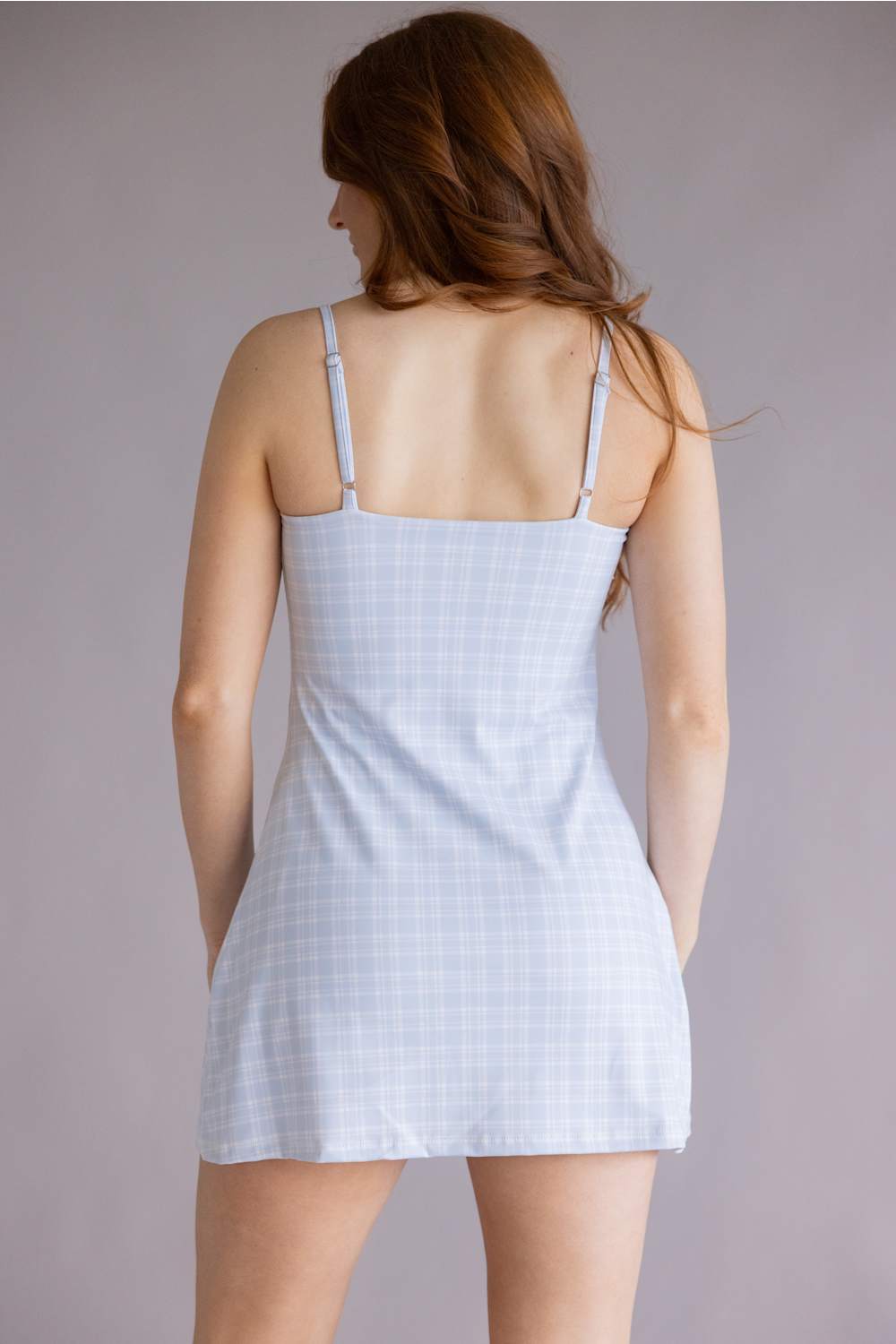 Plaid Sweetheart Tennis Dress for Women in Light Blue